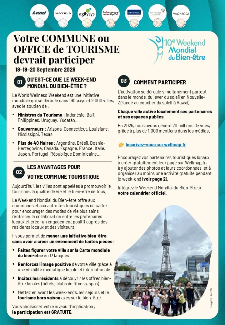 Votre VILLE ou OFFICE DE TOURISME devrait participer au 10e Weekend Mondial du Bien-être 2026